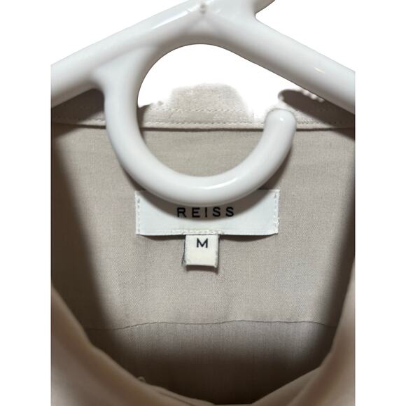 Reiss Men’s Short Sleeve Button Shirt Beige Stripe 100% Viscose Size M - Picture 3 of 5